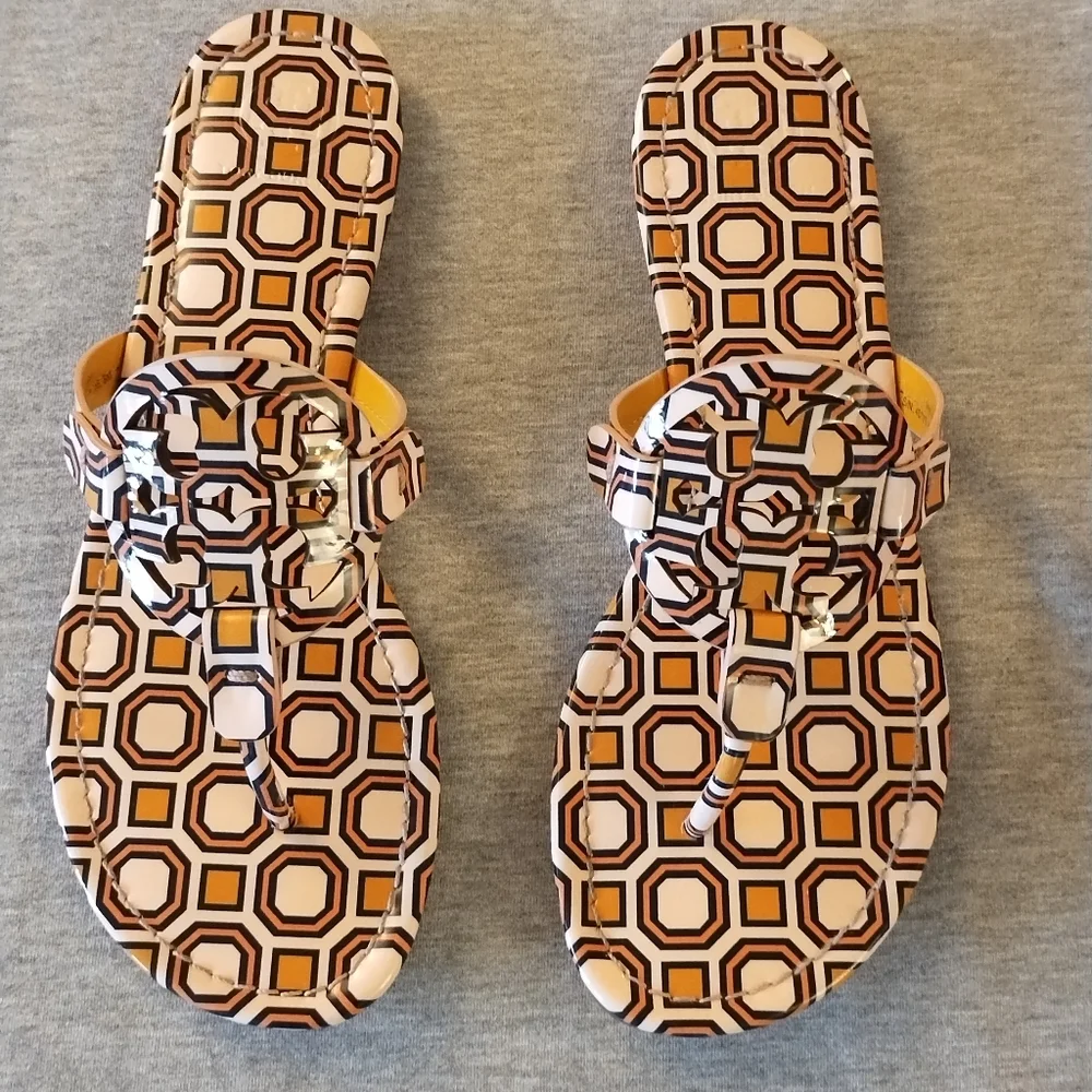 Tory Burch Miller Printed Patent Leather Sandals Ballet Pink Octagon Square Sz 8 - Picture 15 of 16